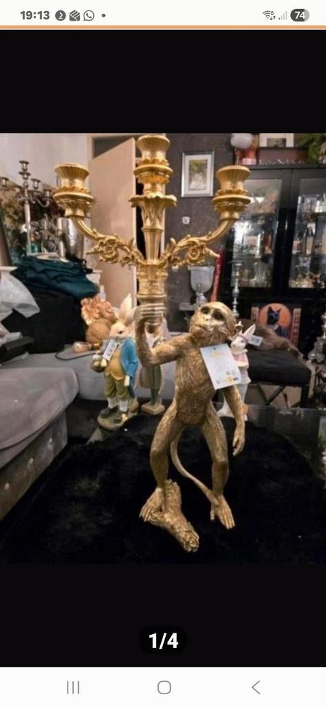Gouden Apen Kandelaar - Unieke Decoratie, Huis en Inrichting, Woonaccessoires | Kandelaars en Kaarsen, Overige materialen, Overige kleuren