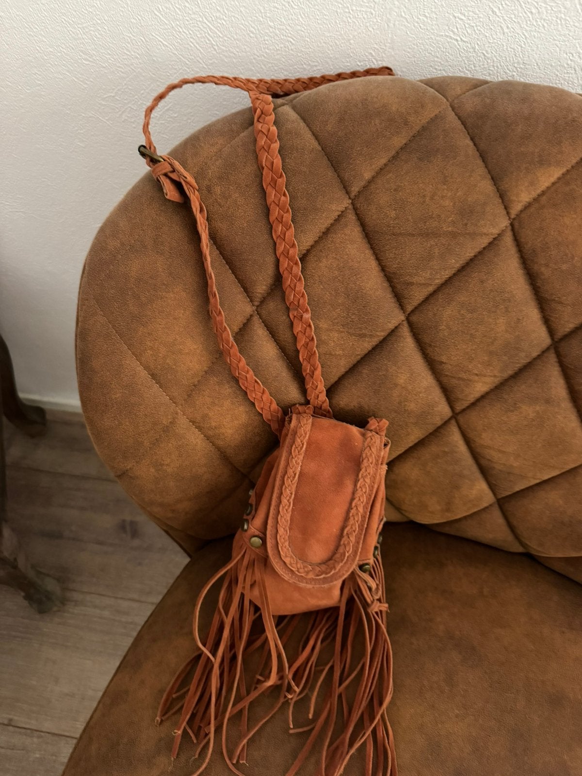 Klein hippie tasje cognac, Ophalen, Zo goed als nieuw, Bruin, Schoudertasje
