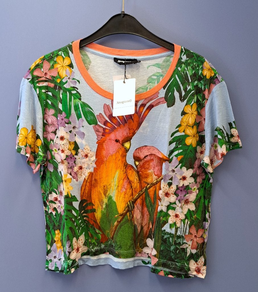 Desigual nieuw shirt crop top + kaketoes kleurrijk XL 41664