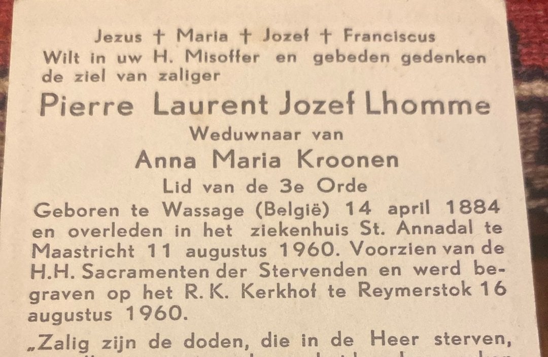 PLJ Lhomme x Kroonen 1884 Wassage 1960 Maastricht Reymerstok, Verzamelen, Ophalen of Verzenden