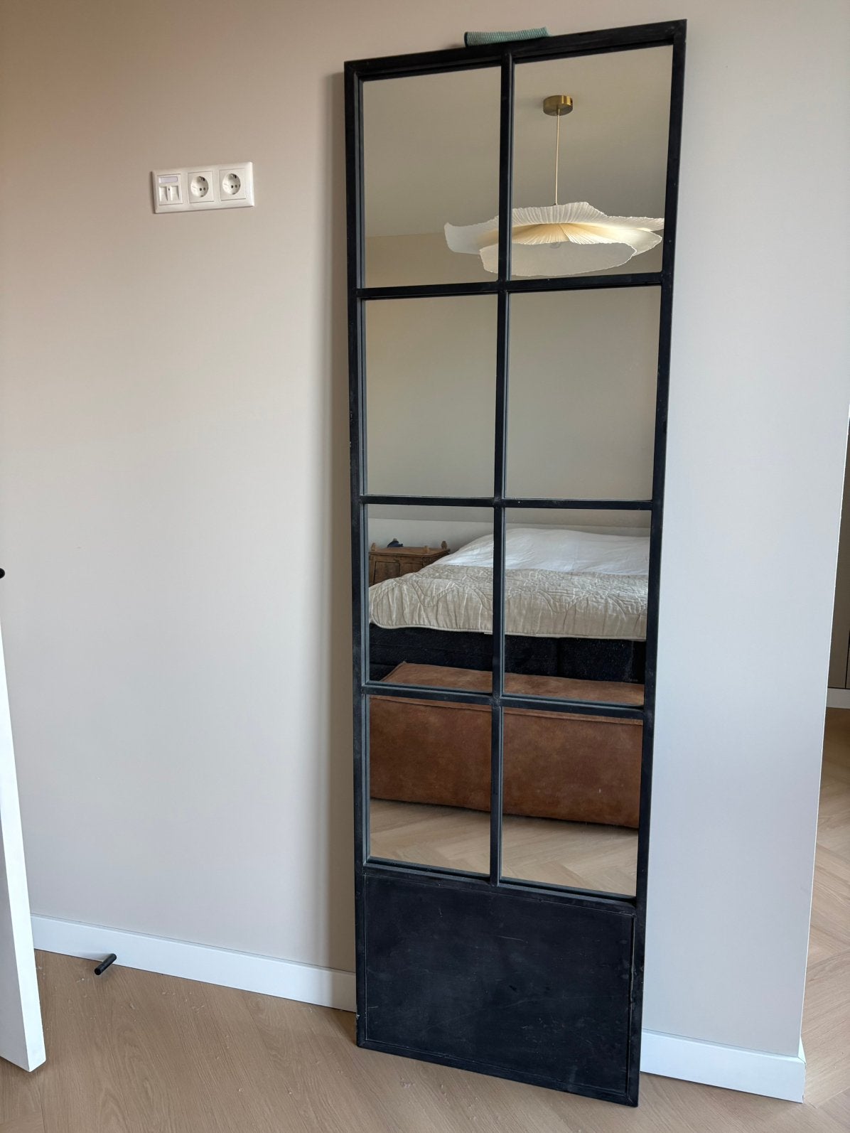 Spiegel zwart staal van Loods 5, Huis en Inrichting, Woonaccessoires | Spiegels, Ophalen, Nieuw, Rechthoekig, 150 tot 200 cm