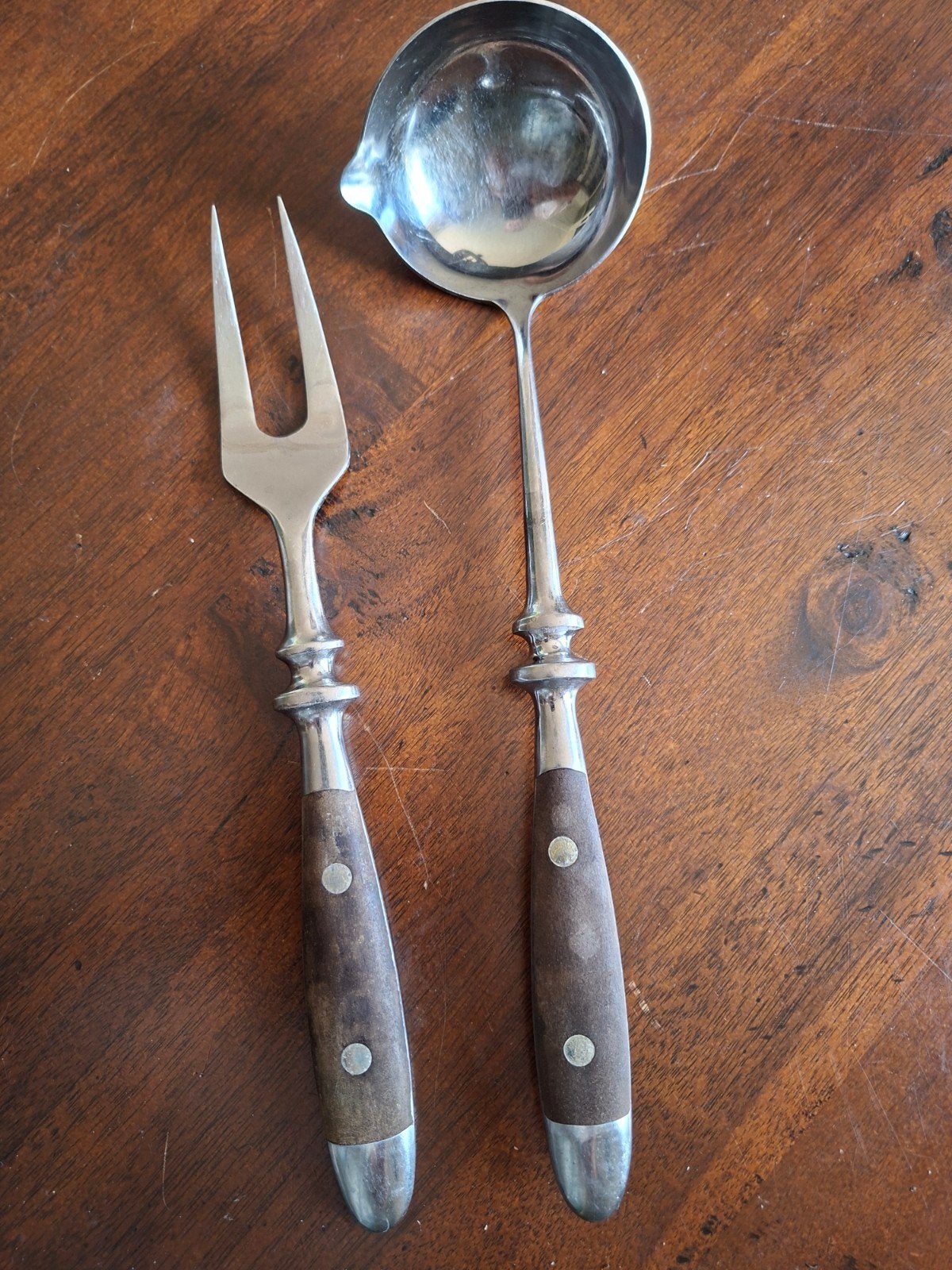 Vintage GALLO ROSTFREI Opscheplepel - en Vork €15, Antiek en Kunst, Antiek | Bestek, Ophalen of Verzenden
