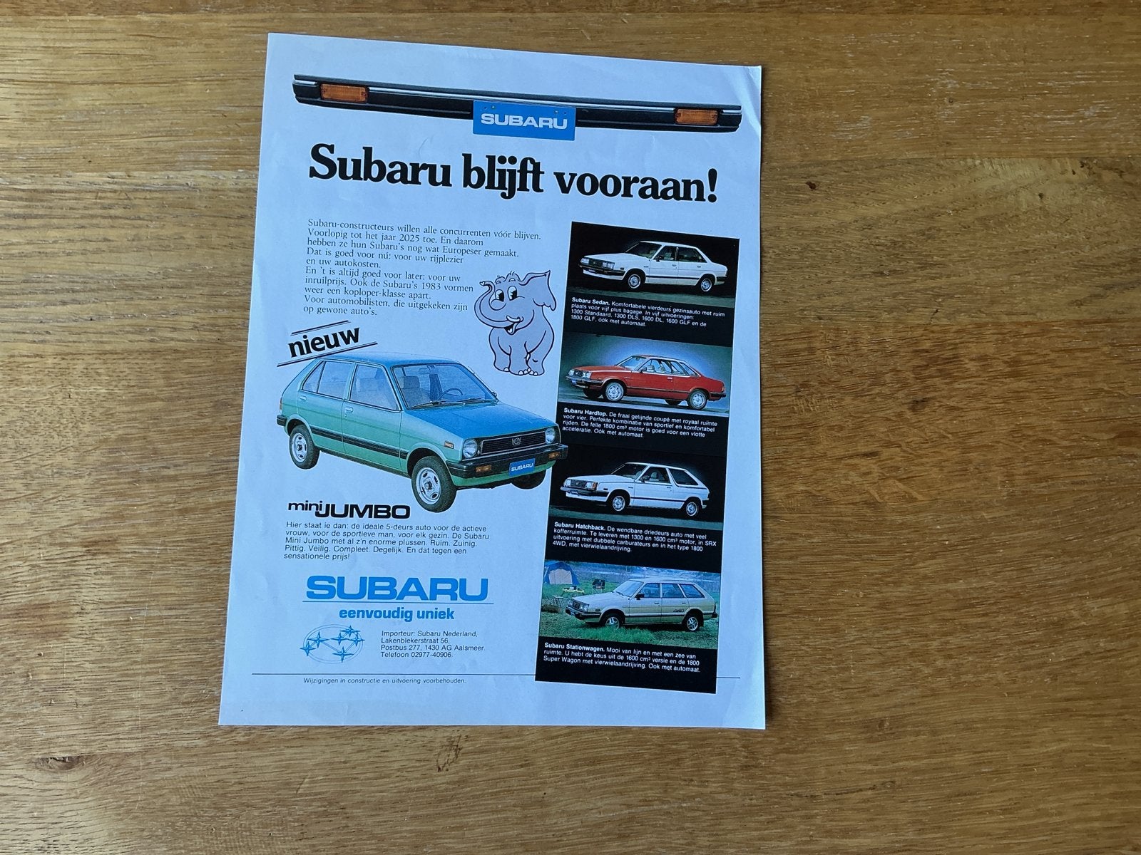 Subaru reclamefolder - Subaru blijft vooraan!, Ophalen of Verzenden, Zo goed als nieuw