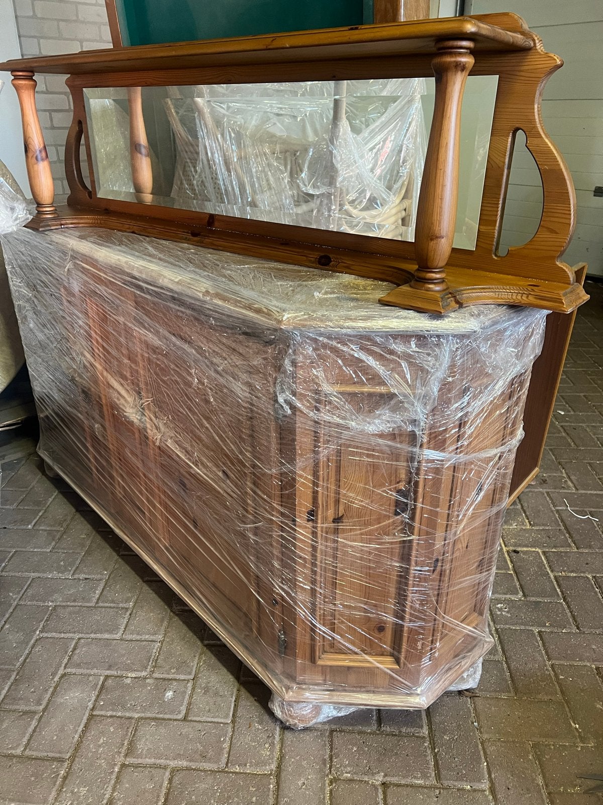 Houten Dressoir met Spiegel - Klassieke Stijl, Gebruikt, 100 tot 150 cm, Ophalen of Verzenden, 25 tot 50 cm