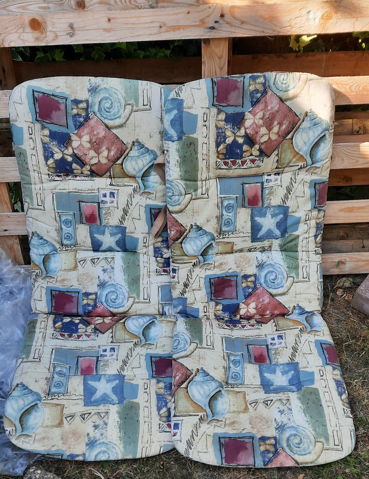 Tuinstoelkussens met schelpenprint - 2 stuks, Tuin en Terras, Ophalen, Gebruikt