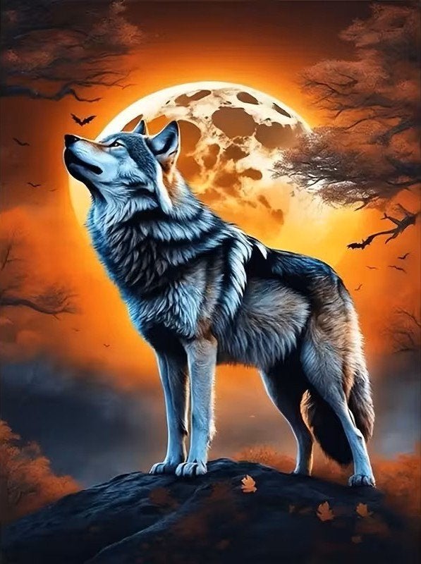 Diamond Painting wolf maanlicht (rond) 50x40cm nr 121, Verzenden, Nieuw, Meerkleurig, Overige materialen