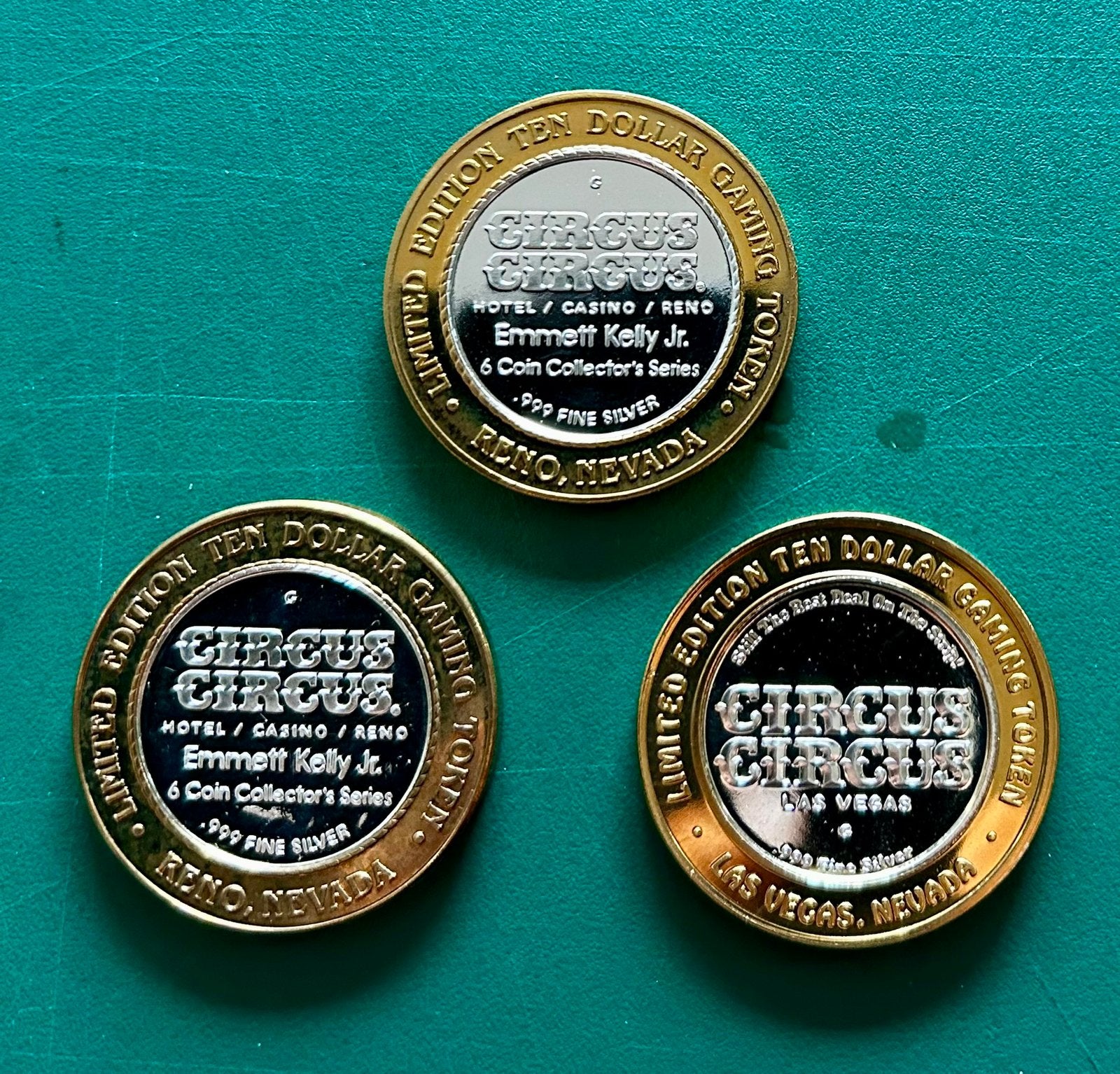 3 CIRCUS CIRCUS Casino munten .999 puur zilver, Ophalen of Verzenden, Noord-Amerika, Zilver