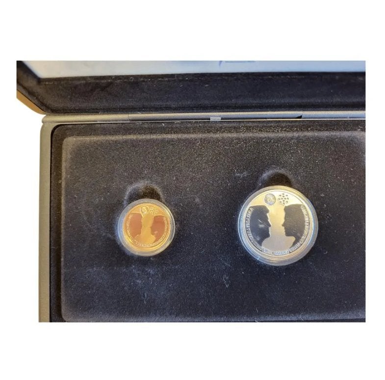 Nederland 10 euro goud +zilver Huwelijksset 2002 in cassette, Ophalen of Verzenden, Goud