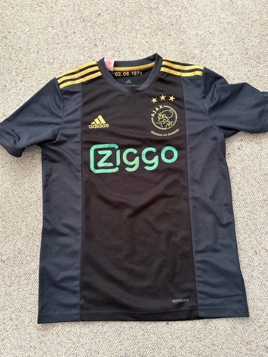 Ajax shirt jubileum zwart-goud, Maat XS of kleiner, Ophalen of Verzenden, Gebruikt, Shirt