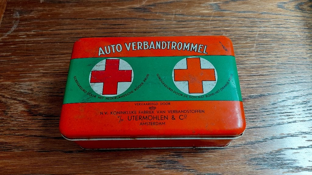 Vintage Utermöhlen’s Auto Verbandtrommel, Verzamelen, Ophalen of Verzenden, Gebruikt, Overige, Overige merken