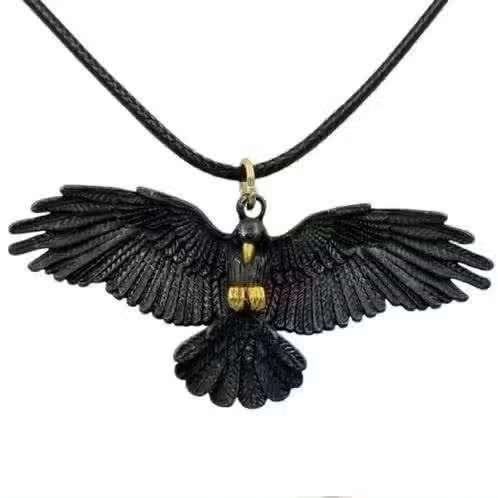 Raaf hanger met gouden accenten en lange koordketting 60cm, Ophalen of Verzenden, Nieuw, Zwart, Overige materialen