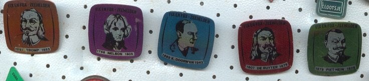 5 speldjes ZEEHELDEN FIX EN FOX NELSON PIET HEIN (A3), Verzamelen, Ophalen of Verzenden, Gebruikt, Overige onderwerpen