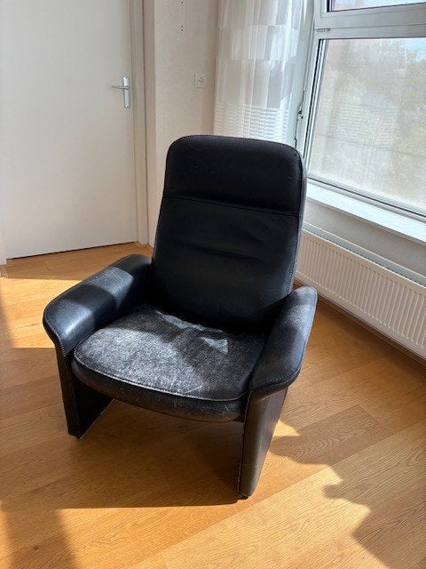 Zwarte leren fauteuil - Comfortabele stoel, Huis en Inrichting, Ophalen, Gebruikt, 75 tot 100 cm, Modern