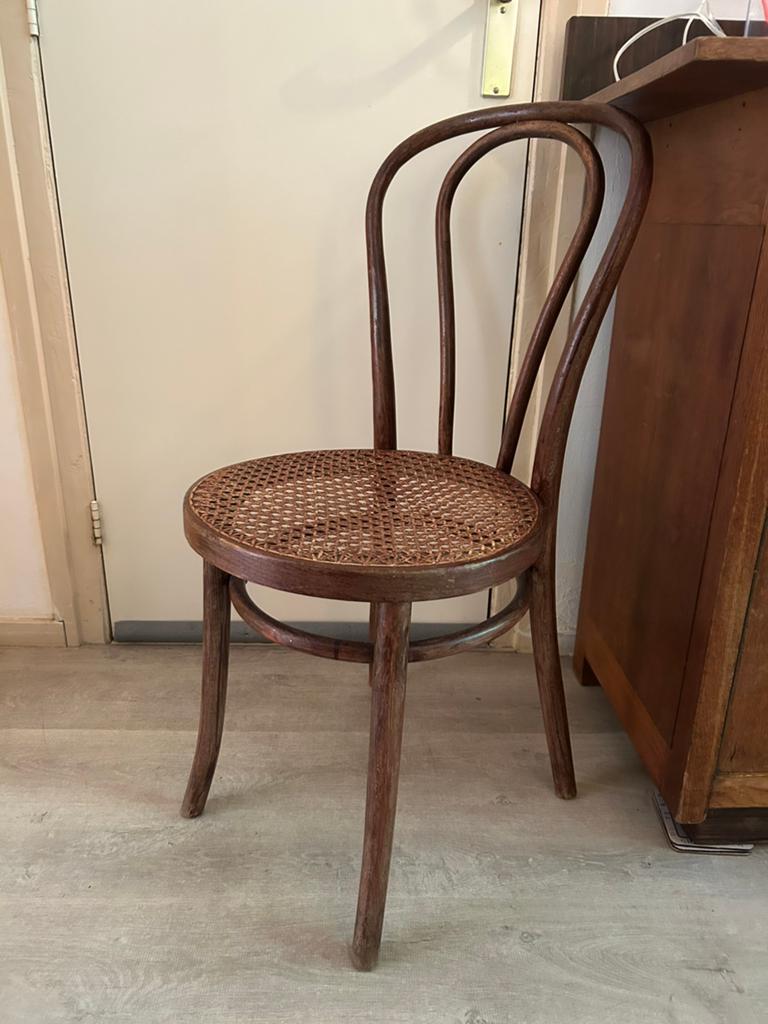 Vintage Thonet stijl stoel met rotan zitting, Ophalen, Gebruikt, Bruin, Eén
