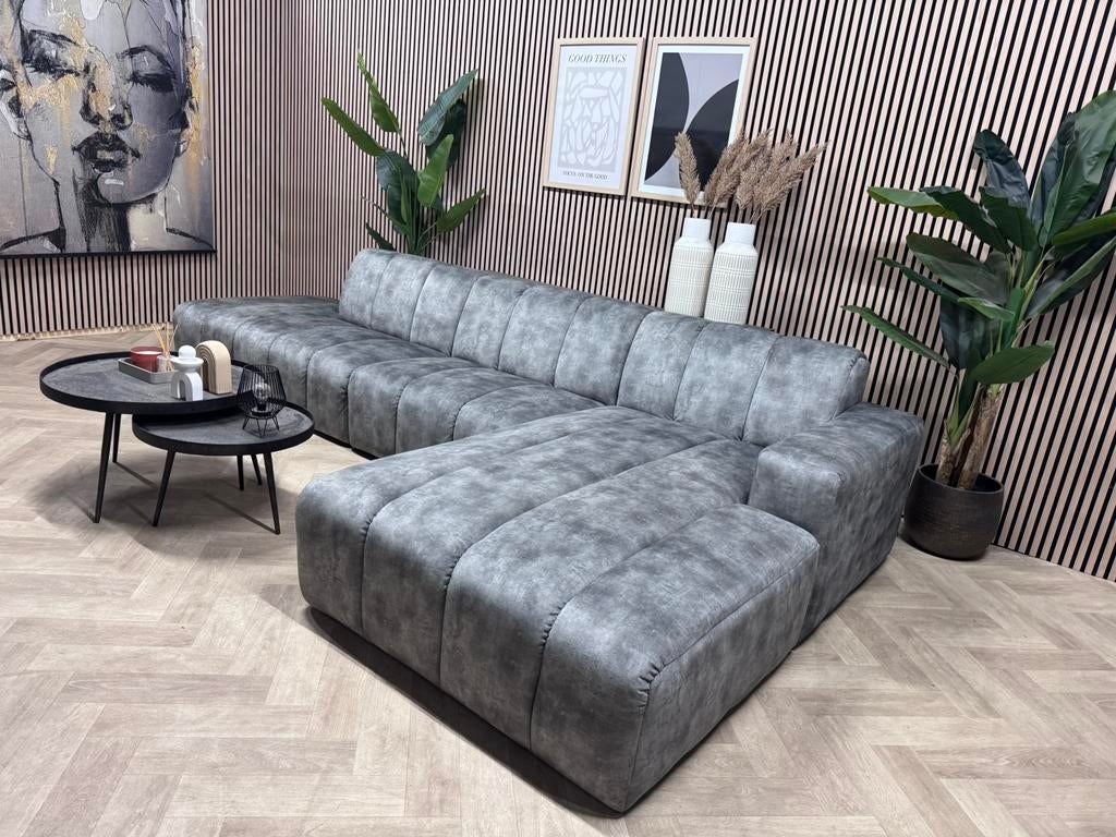 ZGAN GOOSSENS Hoekbank Lewis - Vergrijsd Groen - 370x195, -, -, Hoekbank, 300 cm of meer