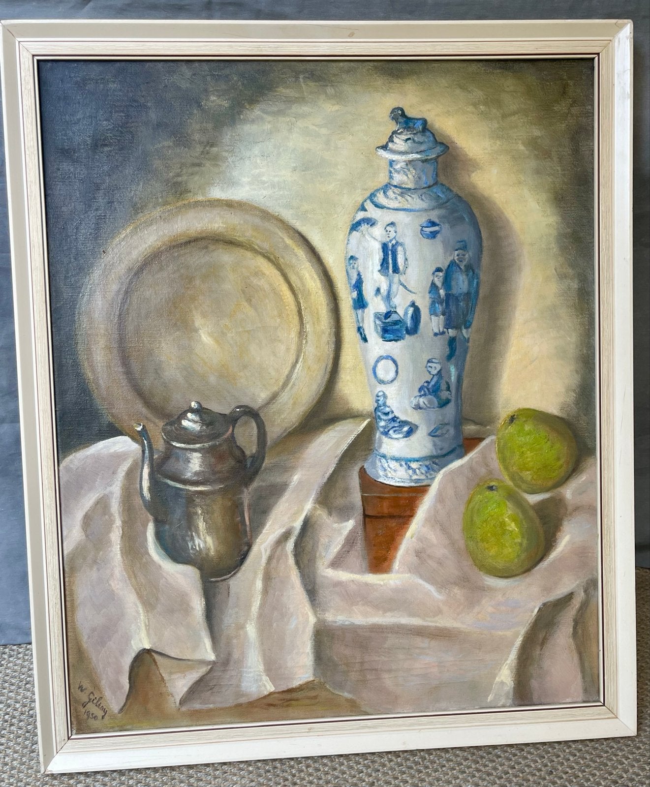 Olieverfschilderij W. Giltay - Stilleven met vaas en fruit, Ophalen of Verzenden