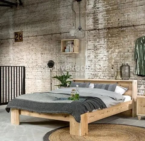 Houten bed - Bedframe + matras 120 x 200, Ophalen, Gebruikt, Bruin, Twijfelaar