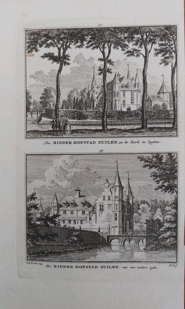 57-58 / Ridderhofstad Zuilen en Kerk te Zuilen Kopergravure, Antiek en Kunst, Ophalen of Verzenden