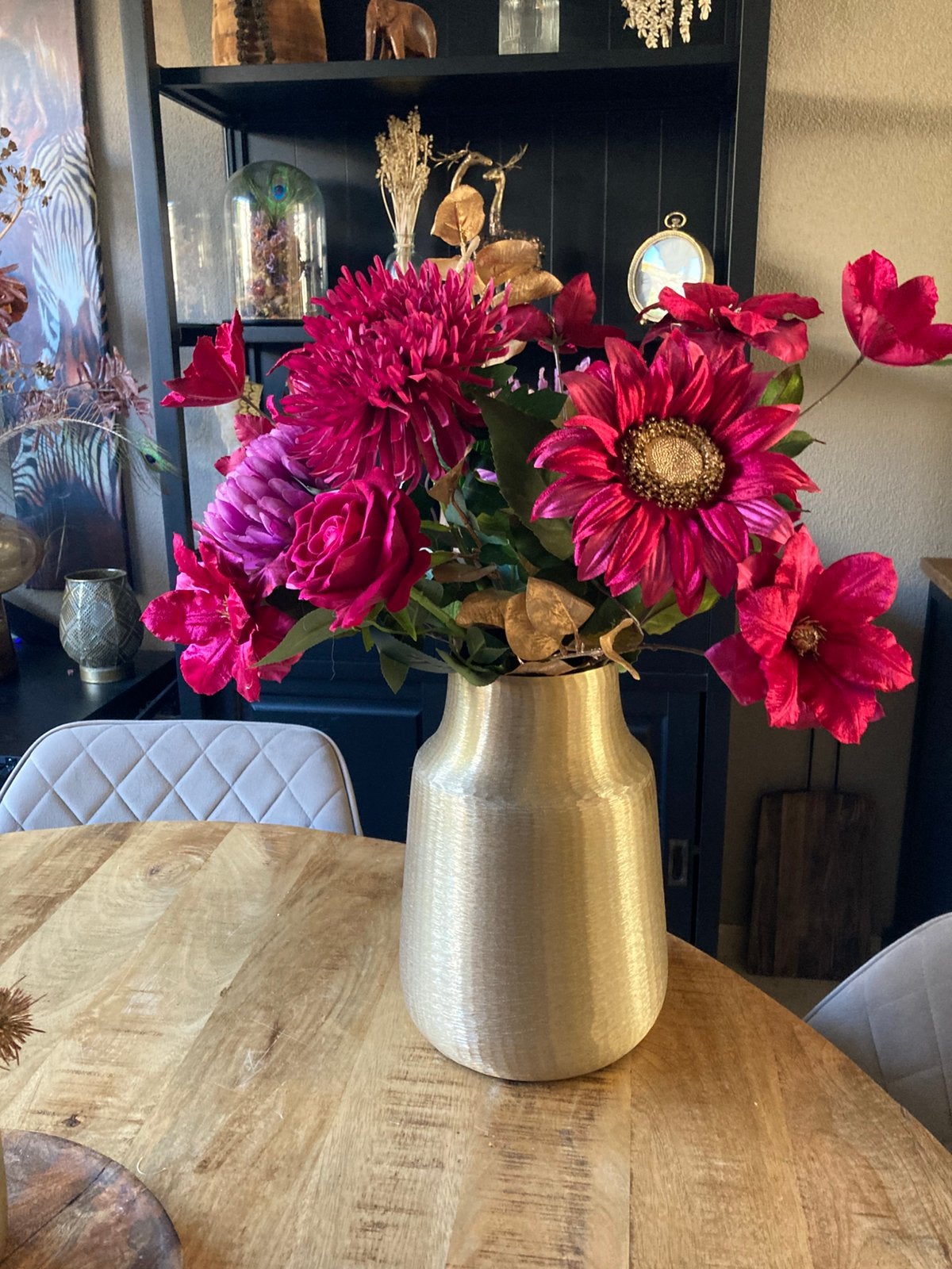 Luxe Zijden bloemen in vaas Goud Zijden Set, Ophalen of Verzenden, Zo goed als nieuw, Bloemstuk