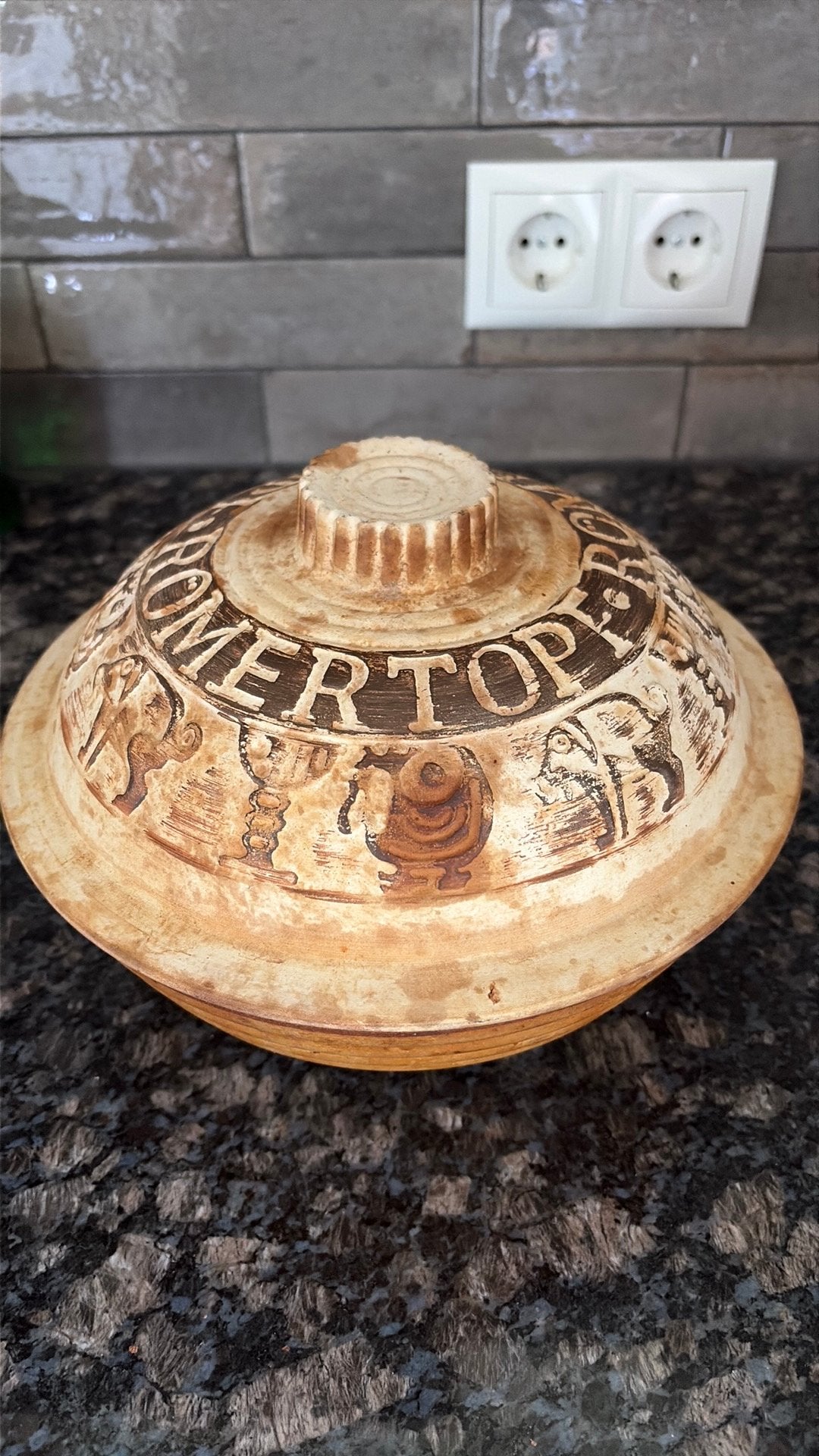 Vintage Römertopf rond model, Huis en Inrichting, Keuken | Potten en Pannen, Ophalen of Verzenden, Gebruikt, Overige materialen