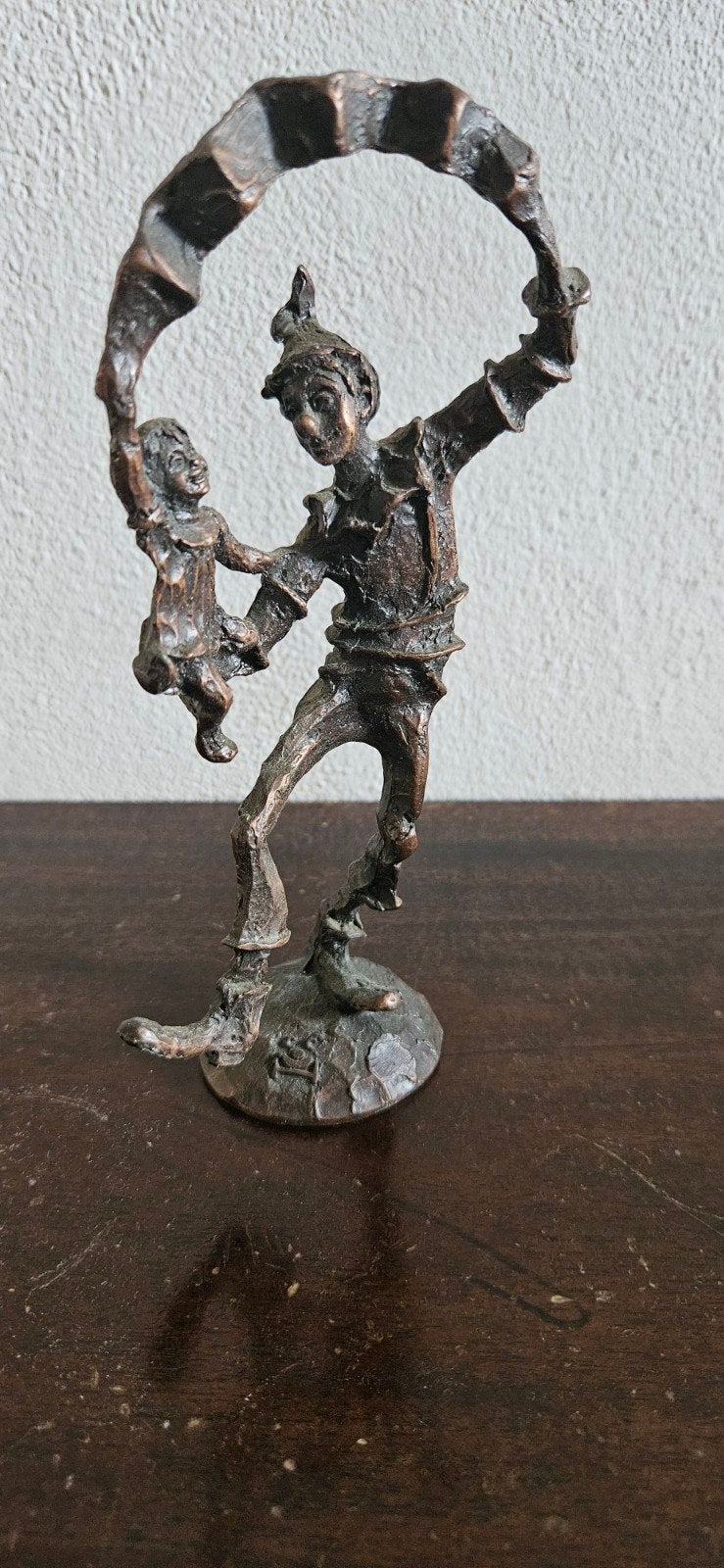 Beeld 'Clown met kind' door Brigitte van den Houdt, Groep mensen, Minder dan 20 cm, Ophalen of Verzenden, Beeld