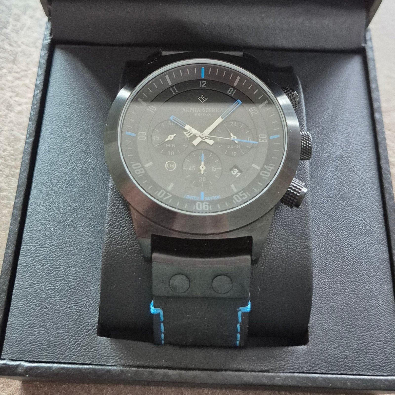 Alpha Sierra Defcon LGM36BL herenhorloge, Overige merken, Kunststof, Leer, Polshorloge
