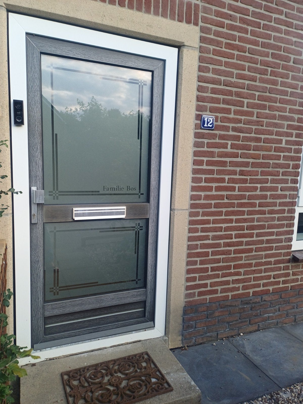 Moderne kunststof voordeur met glas en brievenbus, 80 tot 100 cm, Ophalen of Verzenden, Glas, 200 tot 215 cm