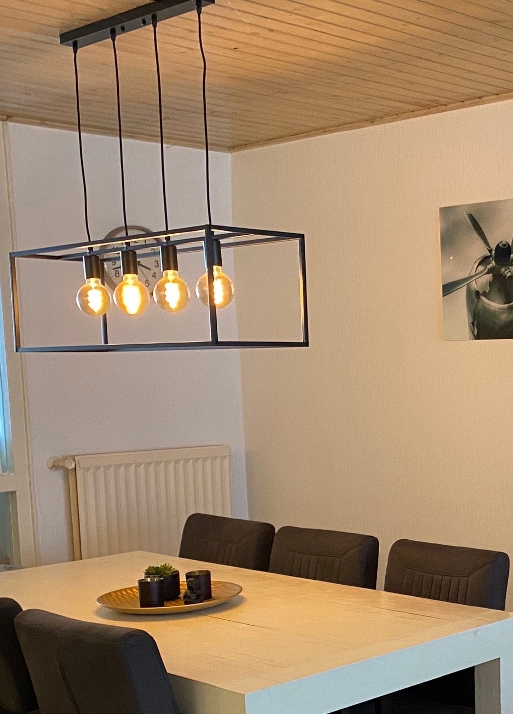 Eettafel lamp met 4 LSC slimme lampen (Alexa/Google Home), Ophalen, Zo goed als nieuw, Metaal, E27 (groot)