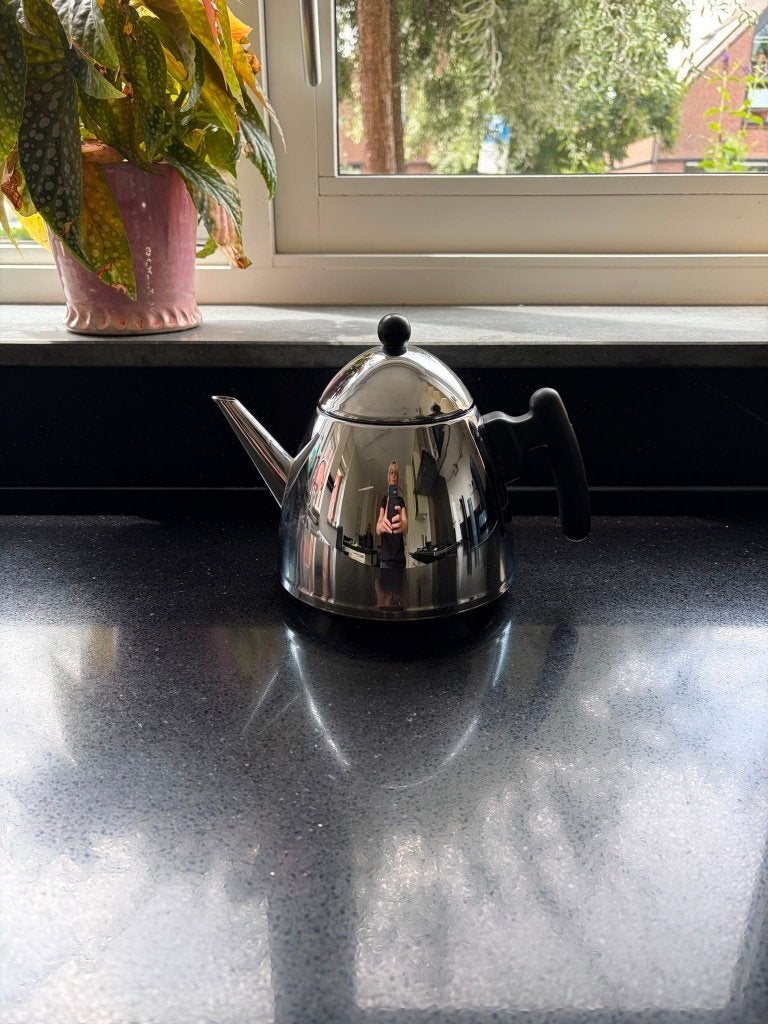 Bredemeijer RVS theepot Hilversum | spiegelglans, Gebruikt, Klassiek, Overige typen, Ophalen of Verzenden