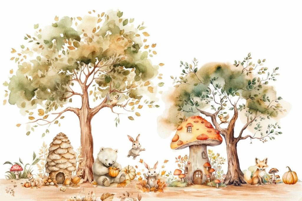 Bosdieren VINYL behang Herfstlandschap - Ook op maat, Verzenden, Nieuw