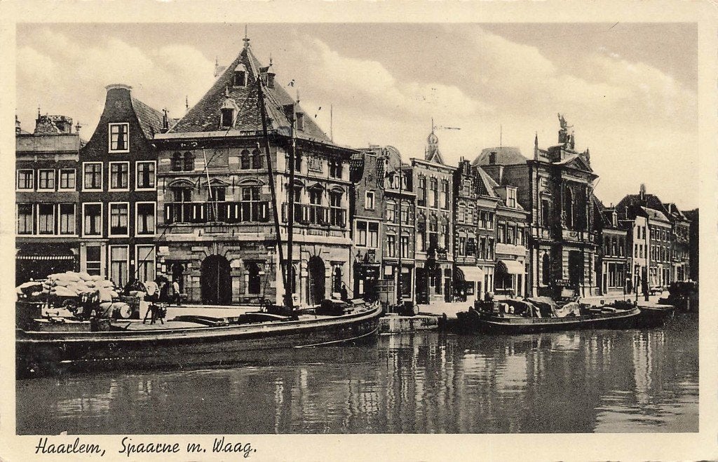 Haarlem, Spaarne met Waag, Boten, Ophalen of Verzenden, 1920 tot 1940, Gelopen, Noord-Holland