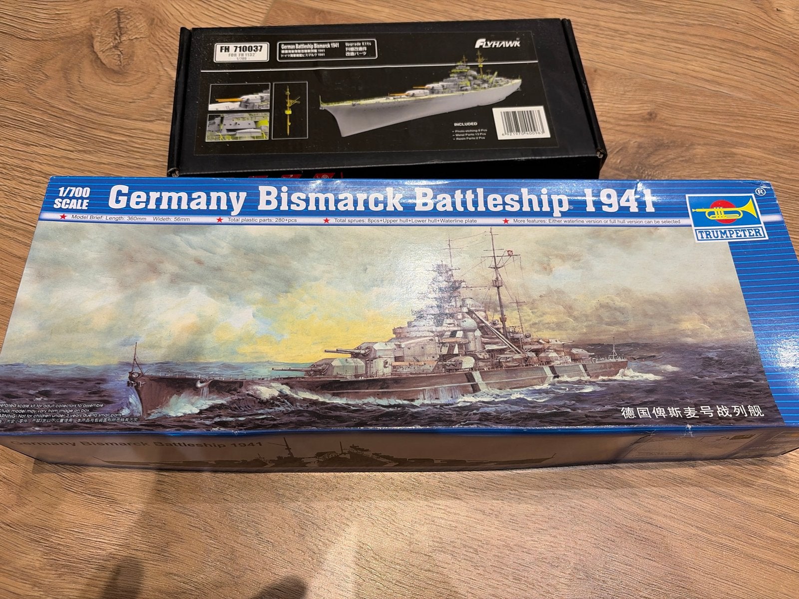 Trumpeter Bismarck 1941 1:700 met flyhawk upgrade, Hobby en Vrije tijd, Ophalen of Verzenden, Nieuw, 1:50 tot 1:200, Overige merken