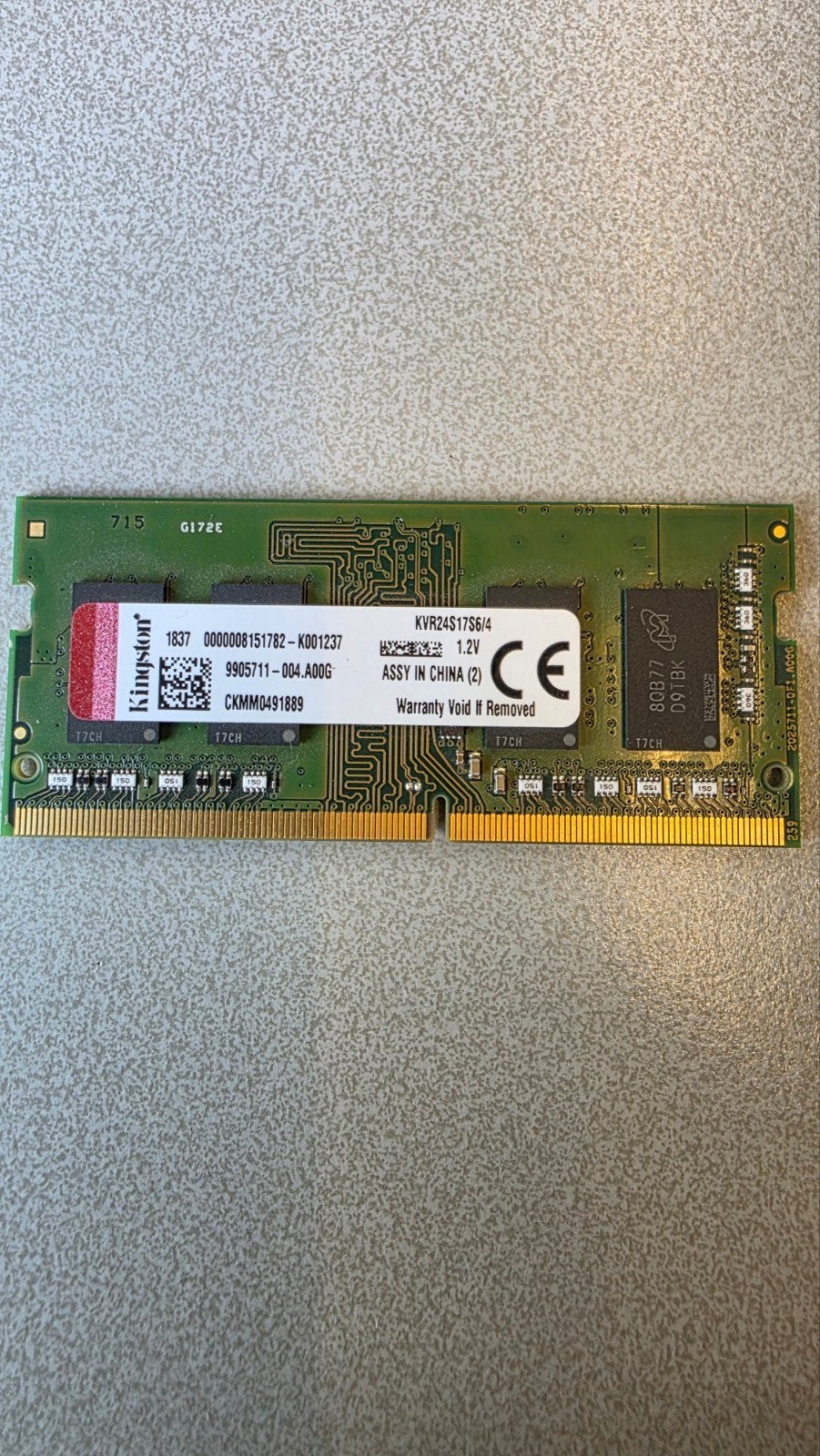 Kingston KVR24S17S6/4 4GB DDR4 Laptop RAM, DDR4, Ophalen of Verzenden, Zo goed als nieuw, Laptop