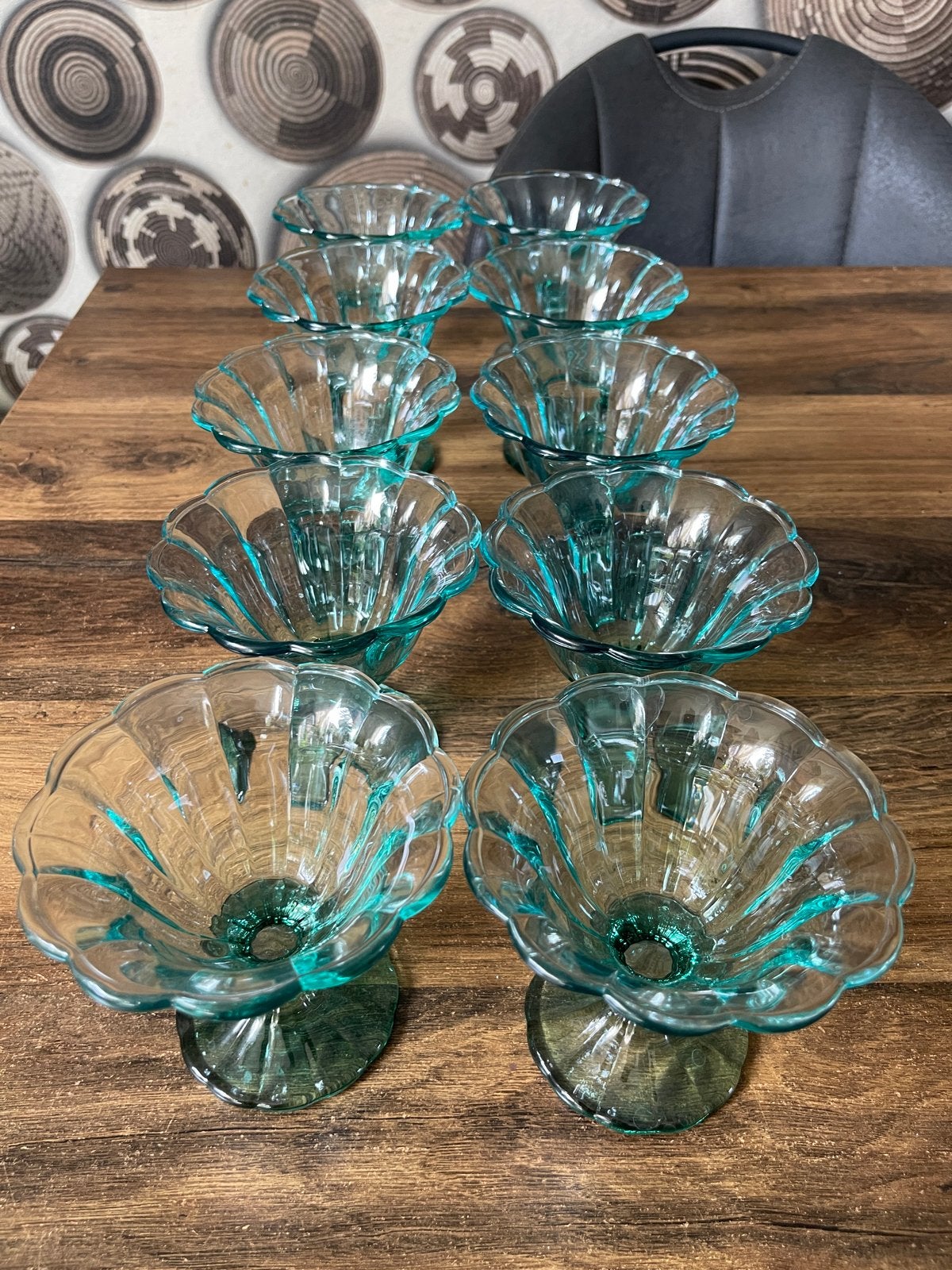 Set van 10 Vintage Groene Glazen IJscoupes, Ophalen of Verzenden