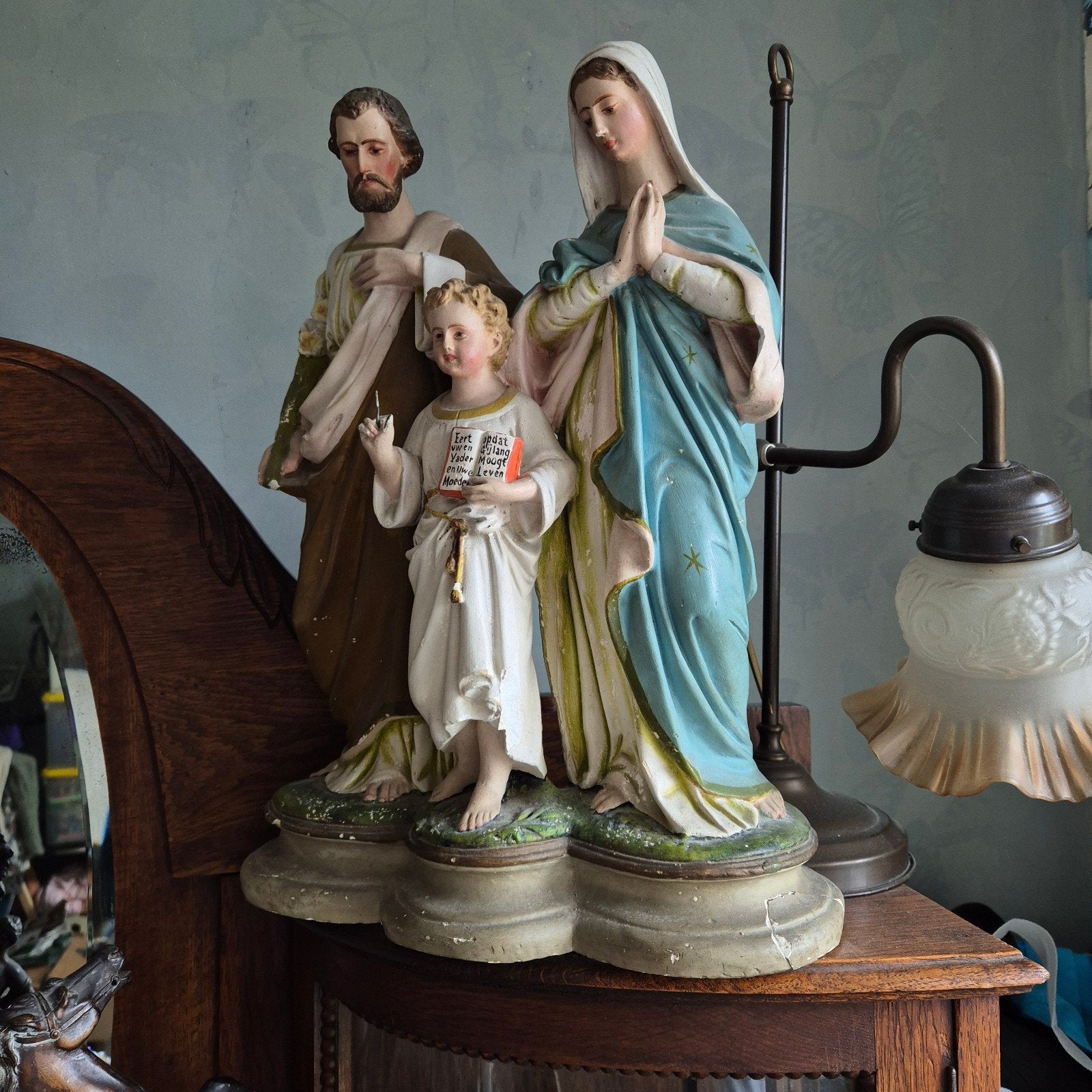 Antiek Heilig Familie Beeld - Maria, Jozef en Jezus, Ophalen of Verzenden