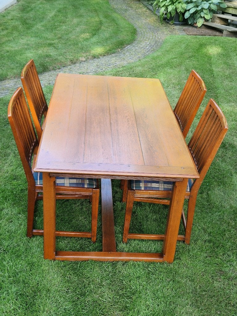 Eettafel van Schuitema en Zonen met verlengstuk en 4 stoelen, Huis en Inrichting, Tafels | Eettafels, Ophalen, Klassiek, 50 tot 100 cm
