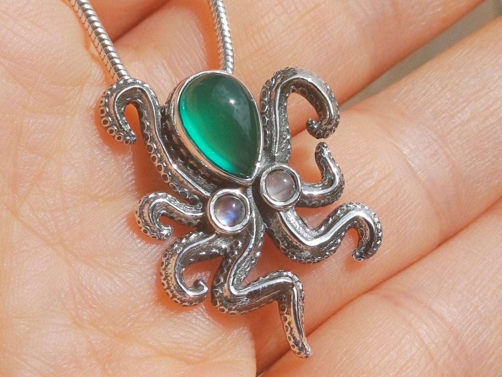 Vanoli 935 zilver kettinghanger octopus inktvis groene agaat, Daiva1973@hotmail.com, Vanoli, Amsterdam, Nieuw