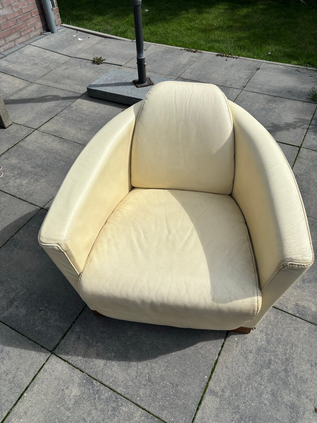 Calia Italia Club Fauteuil - Crèmekleurig Leer, Ophalen, Gebruikt, Leer, 75 tot 100 cm