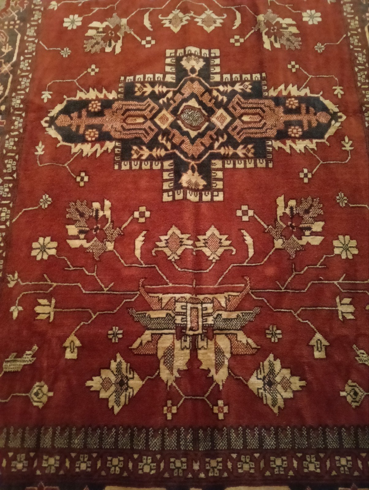 Perzisch tapijt - Rood met traditioneel patroon, Zwart, Gebruikt, 100 tot 150 cm, Ophalen of Verzenden