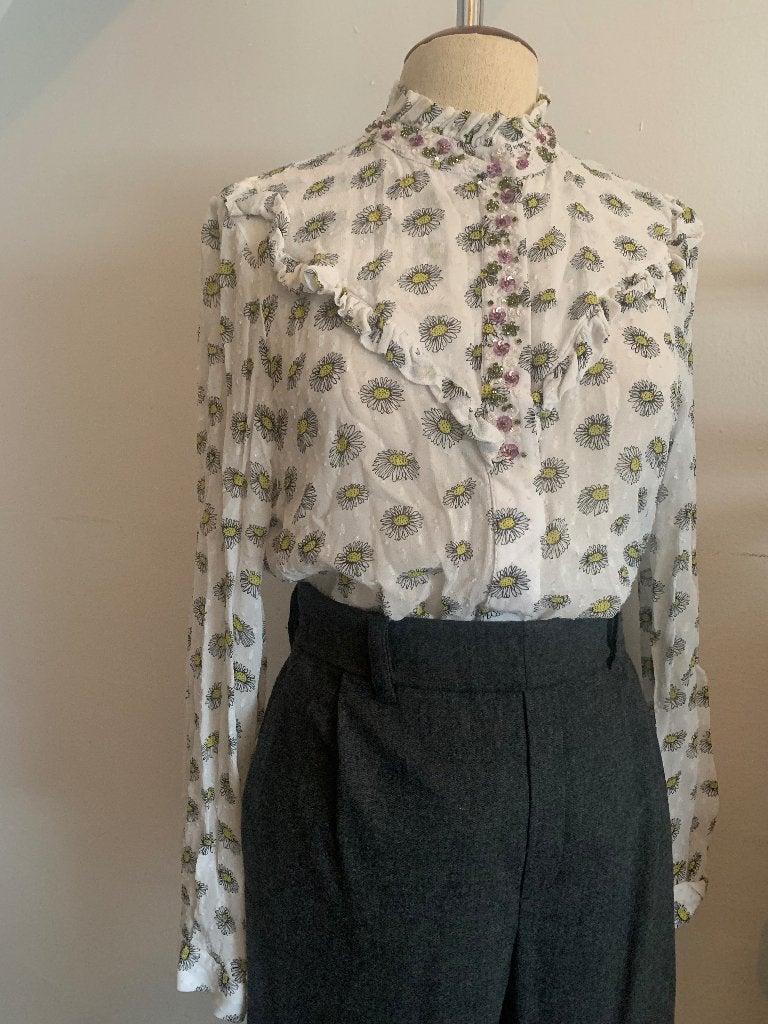 Essentiel Antwerp blouse bloem print wit geel zwart 38/M, Maat 38/40 (M), Verzenden, Wit, Zo goed als nieuw
