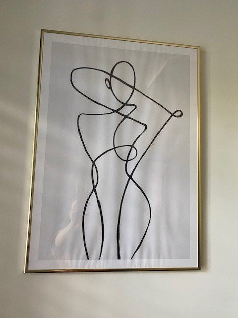 Line art van Peytil poster in goudkleurige lijst 50x70 cm!, Ophalen, Rechthoekig Staand, Met lijst, Deurposter of groter