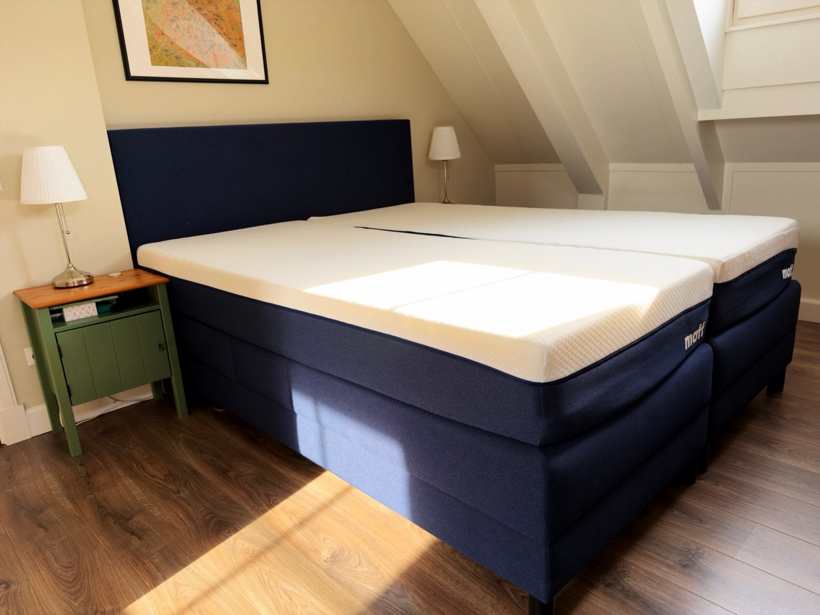 Matt Sleeps boxspring elektrisch verstelbaar, incl matrassen, Ophalen, Verstelbaar, Blauw, Tweepersoons