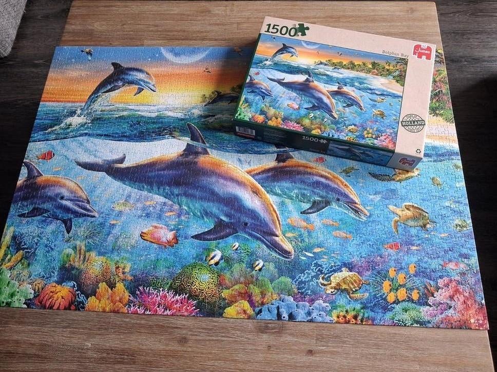 Jumbo puzzel dolfijnen 1500 stukjes, Hobby en Vrije tijd, Denksport en Puzzels, Ophalen, 500 t/m 1500 stukjes, Zo goed als nieuw