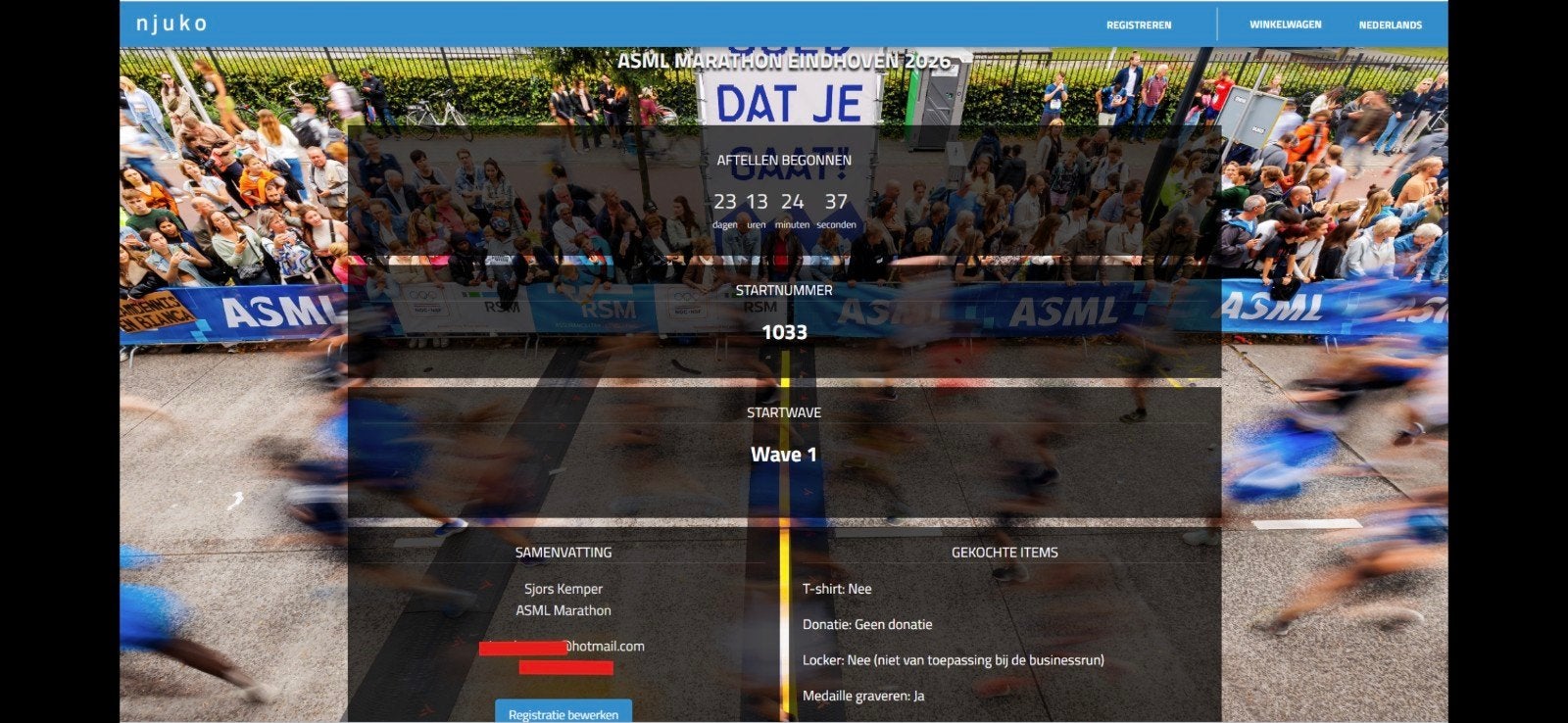 Startbewijs ASML Marathon Eindhoven, Eén persoon, Oktober