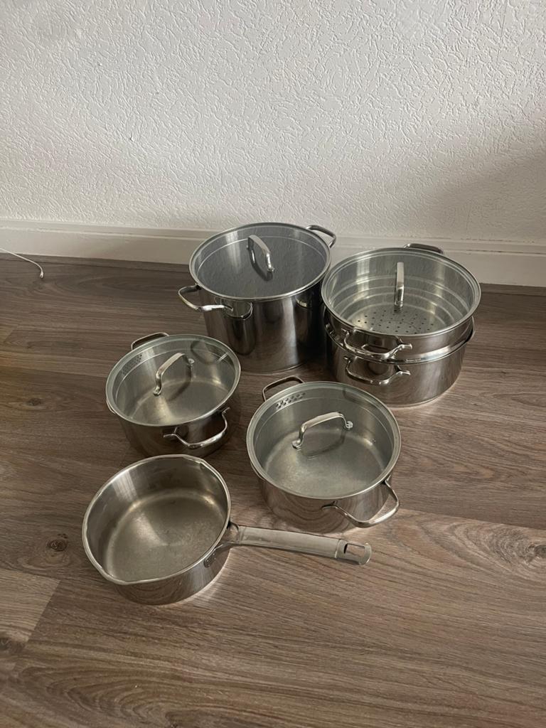 MasterChef Pannenset RVS - 5-delig, Gebruikt, Inductieplaat, Pannenset, Ophalen of Verzenden
