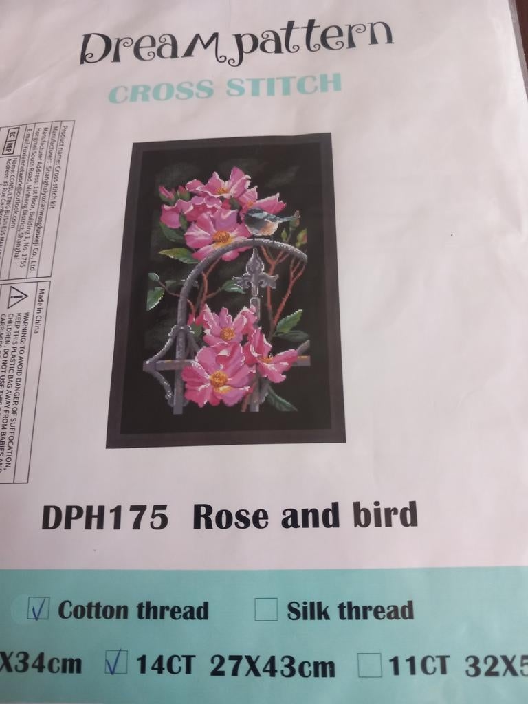 Borduurpakket Roos en Vogel 14CT Aida 27 x 43 cm, Ophalen of Verzenden, Nieuw, Borduurpakket