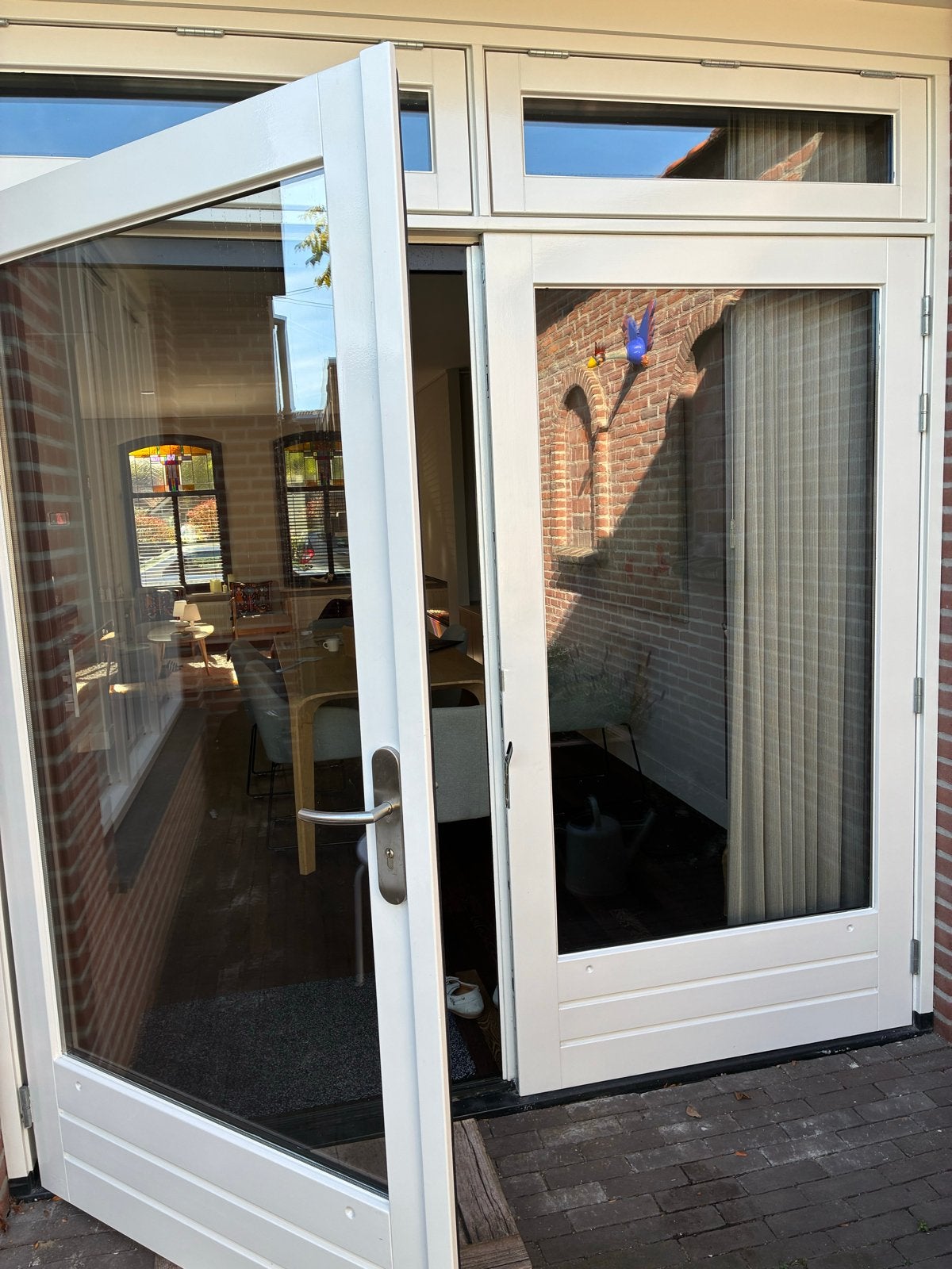 Eikenhouten dubbele deur met dubbel glas en beslag, Ophalen, Gebruikt, Buitendeur, Hout
