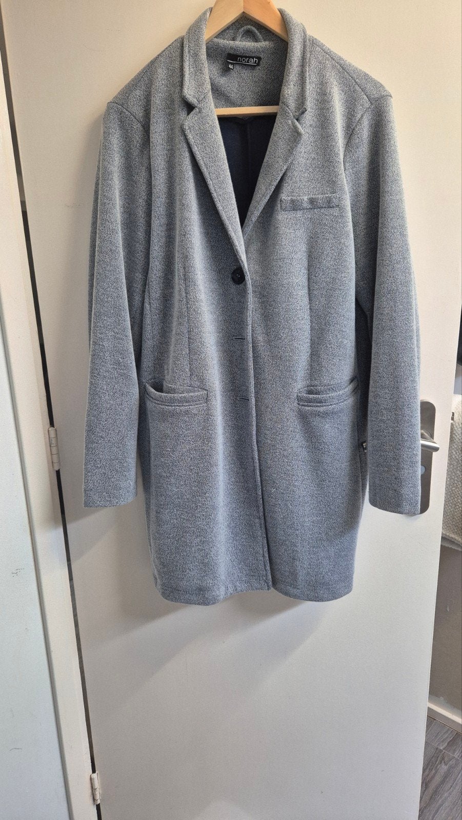 Lange blazer/ jasje blauw gemeleerd Norah maat 44, Ophalen of Verzenden, Zo goed als nieuw, Maat 42/44 (L), Blauw