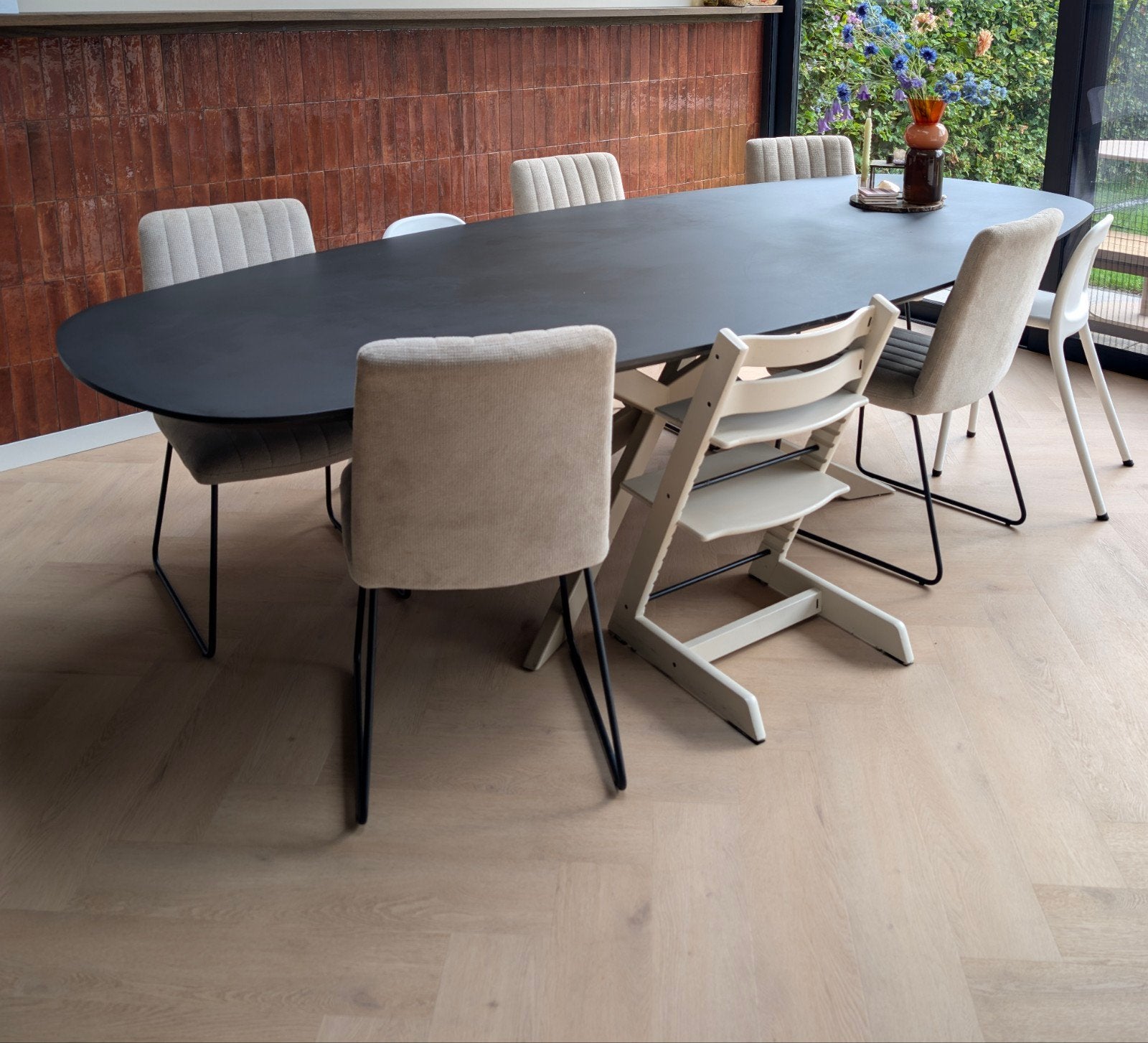 Eettafel 300x120 cm mat zwart HPL, Huis en Inrichting, Tafels | Eettafels, Ophalen, Overige materialen, Gebruikt, 100 tot 150 cm