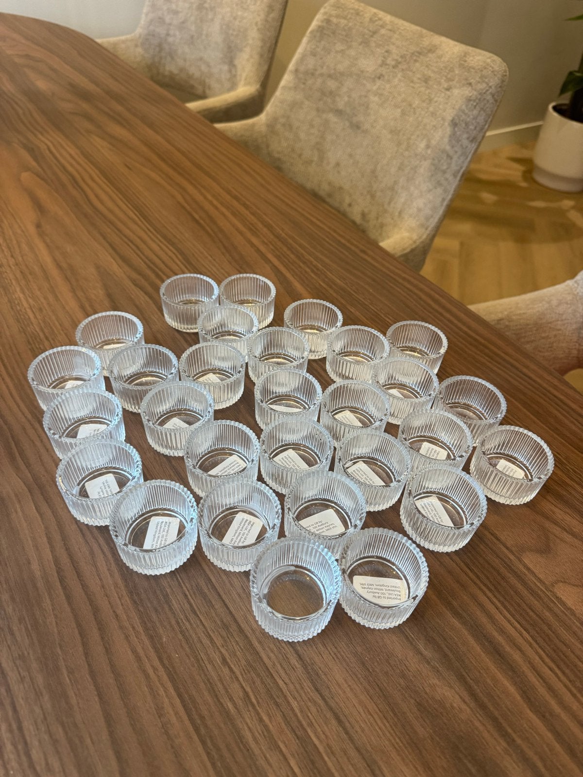 29x Glazen theelichthouders / waxinelichthouders, Ophalen of Verzenden, Zo goed als nieuw, Wit, Glas